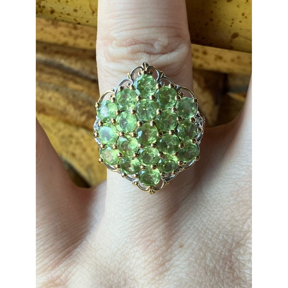 Natural Peridot Sterling Silver Cocktail Ring Size 6